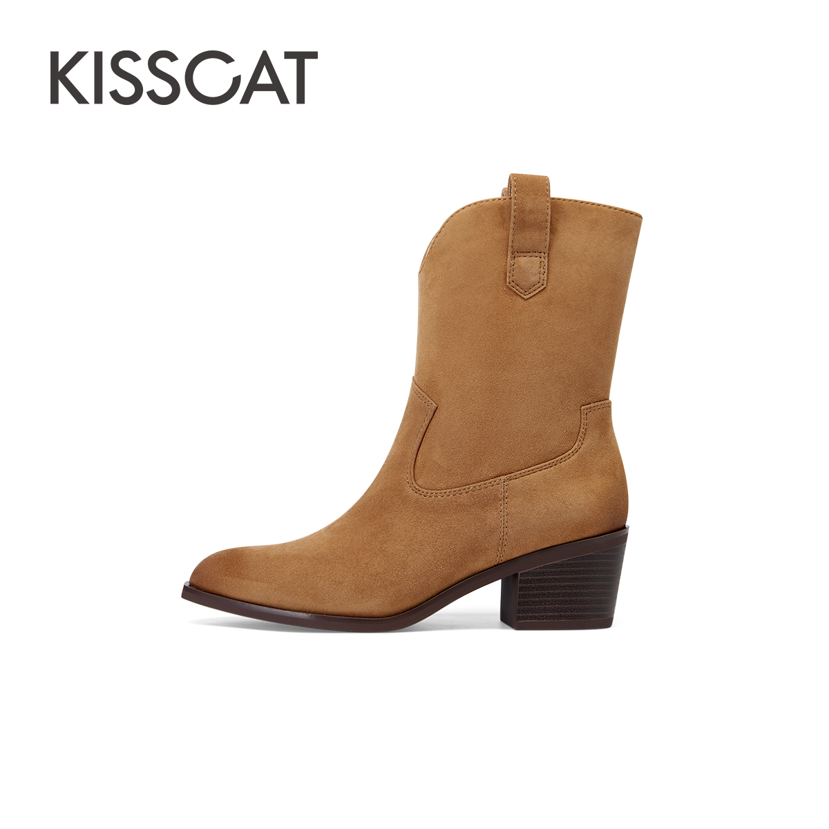 KISSCAT 接吻猫 [美洋同款]KISSCAT接吻猫2023冬季新款沙漠西部靴美拉德牛仔靴女
