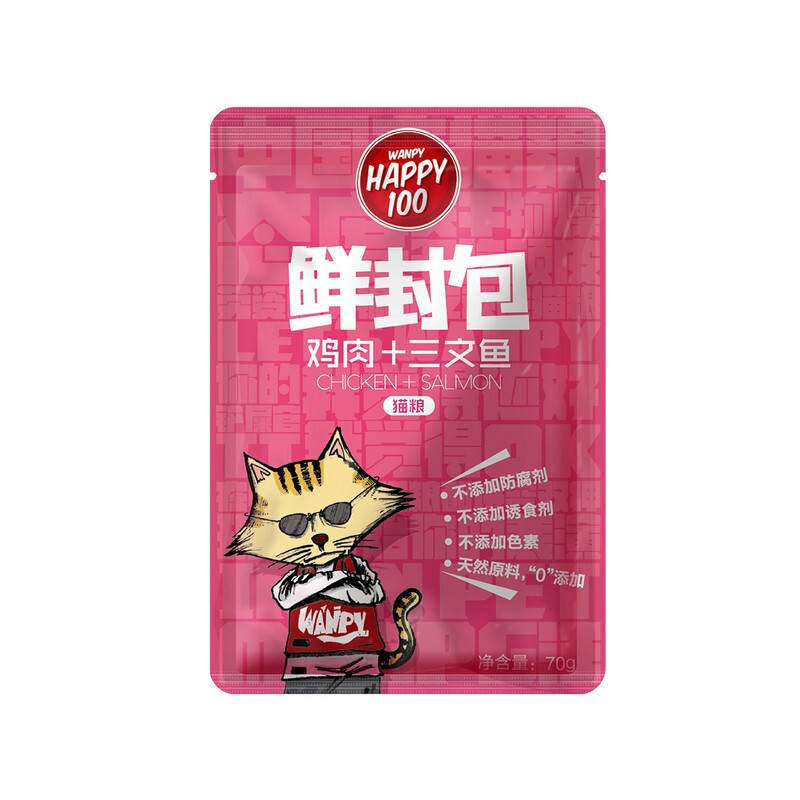 88VIP：Wanpy 顽皮 Happy100系列 猫零食 鸡肉三文鱼 鲜封包 18.91元