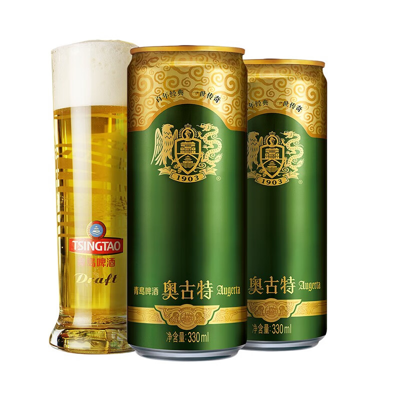 TSINGTAO 青岛啤酒 奥古特 12度330 整箱 330mL 24罐 赠送 青岛纯生10度 200ml 4罐 101.