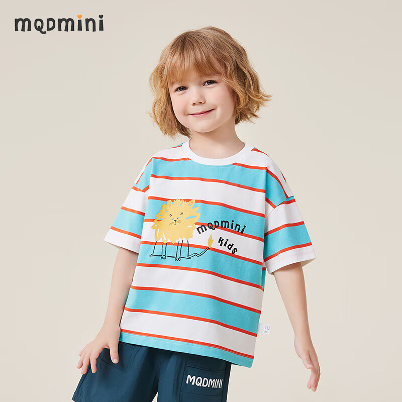 MQDMINI 童装儿童短袖T恤男童上衣打底衫夏季薄款外出服 条纹蓝橙 80 116.57元（需买3件，共349.71元）