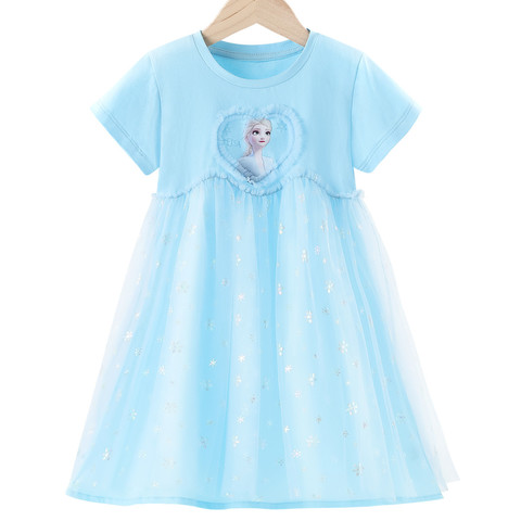 迪士尼（Disney） 女童连衣裙22新款冰雪系列小女孩洋气短袖公主网纱裙 109元