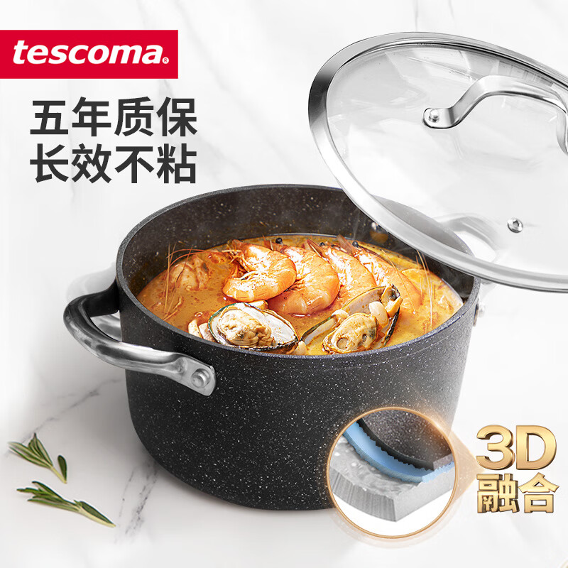 tescoma 捷克 石面汤锅奶锅辅食锅不粘锅 燃气电磁炉通用烹饪锅具24cm 4.5L 698