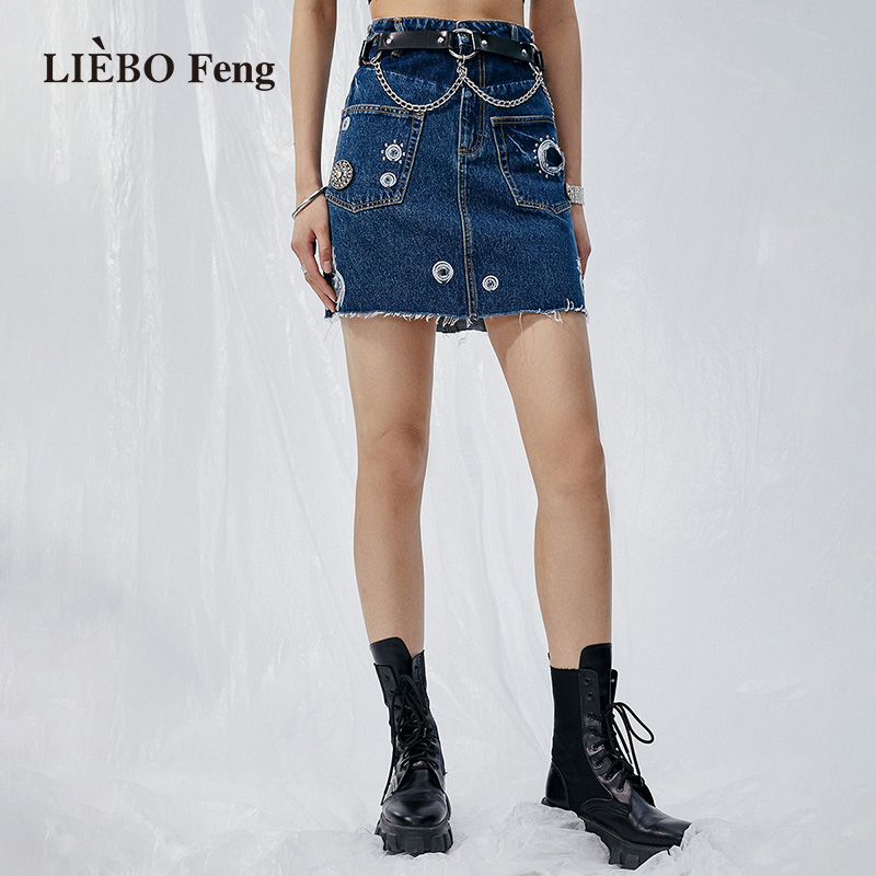 LIEBO 裂帛 Feng2023年新款商场同款设计感拼接A字牛仔半身短裙女 89元