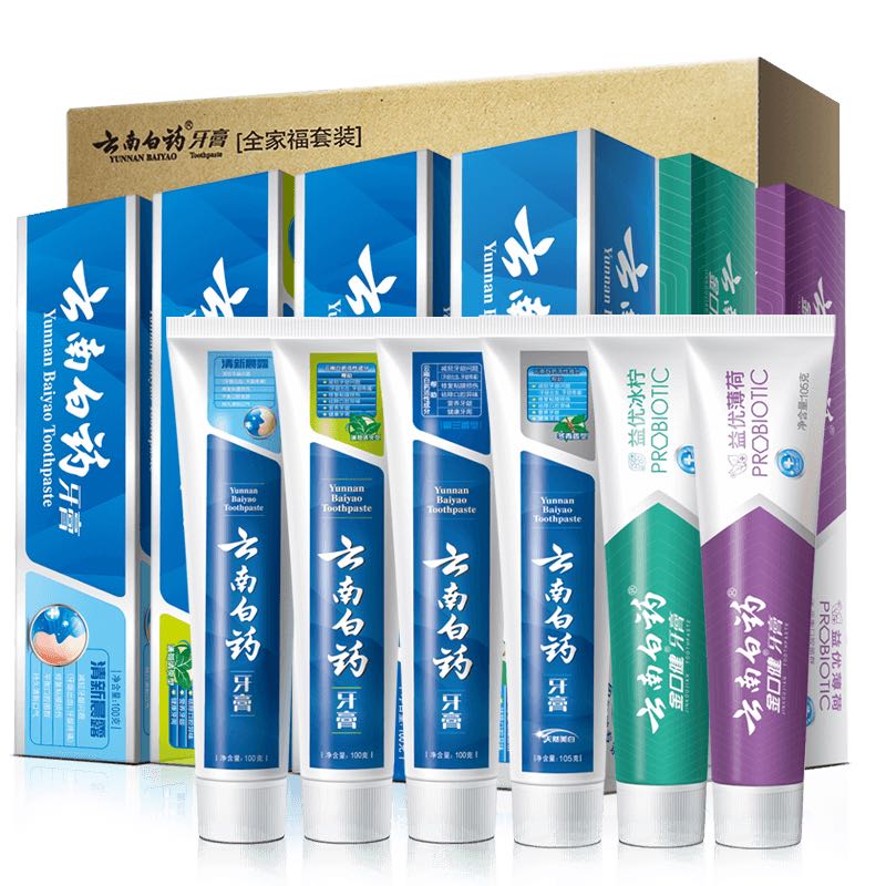 云南白药 牙膏全家福套装6支共615g家庭装留兰薄荷 全家福615g套装 60.1元（需