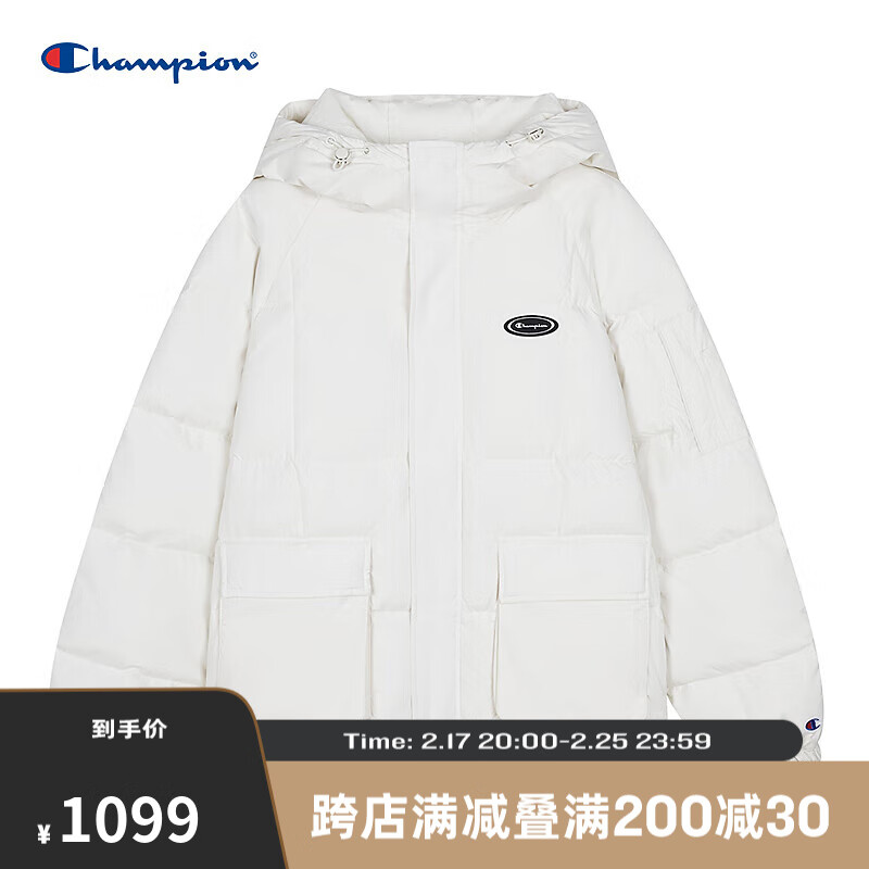 Champion 冠军连帽羽绒服男2024冬季保暖外套潮牌面包服女 米白色 XS 1689元（需