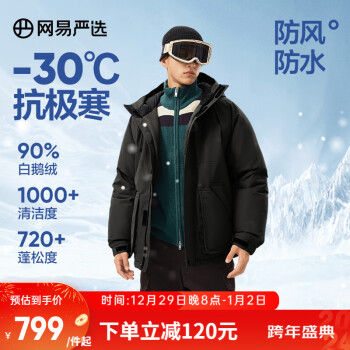 YANXUAN 网易严选 中国大鹅-30℃抗寒地表强温飞行员短款鹅绒服 墨菁黑-90%白
