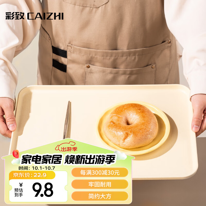 CAIZHI 彩致 长方形托盘茶盘家用果盘早餐盘收纳盘客厅零食盘大号米黄色CZ675