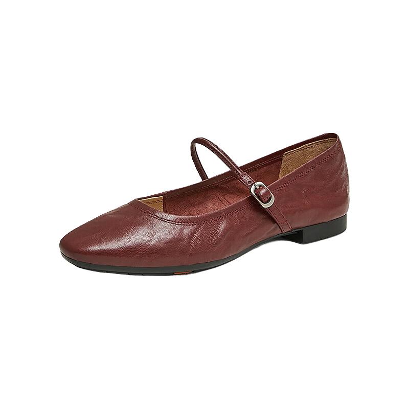 Bata 羊皮书玛丽珍2025春季复古优雅百搭淑女浅口单鞋女7091AAQ5 酒红-尖头 35 42