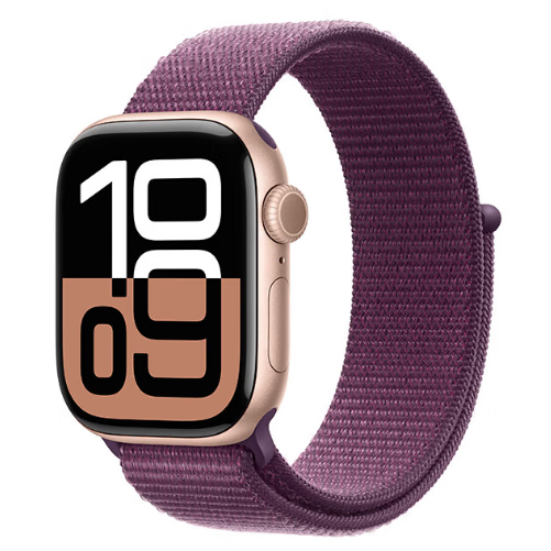 Apple 苹果 Watch Series 10 GPS款 智能手表 42mm 玫瑰金色铝金属表壳 梅子色回环式