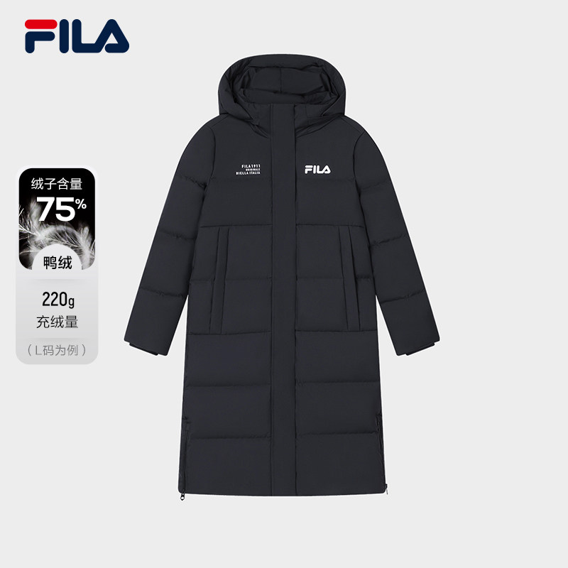 FILA 女士长款羽绒服冬季款防污连帽运动外套保暖过膝大衣女 1589元（需用券