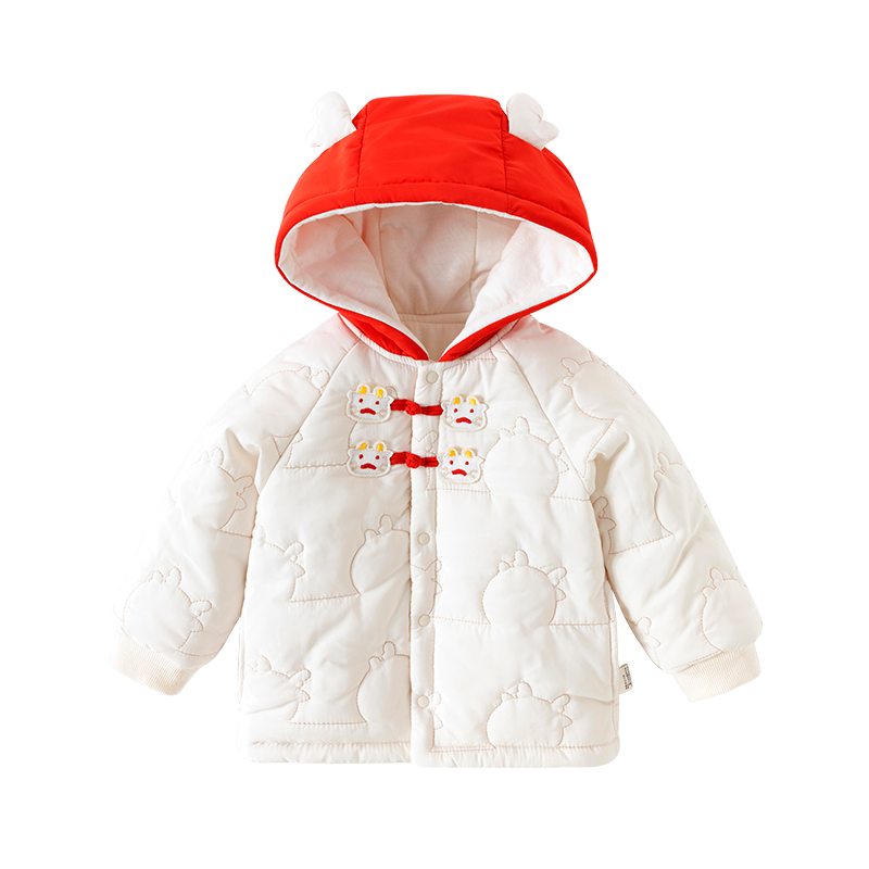 88VIP：欢喜小熊 女宝宝冬装冬季衣服连帽洋气婴儿保暖棉衣加厚女童棉外套 