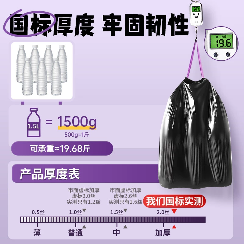 居态 垃圾袋家用加厚免撕抽绳手提式厨房大号清洁袋学生宿舍专用塑料袋 0.6元 - 线报酷