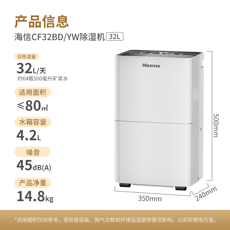 国家补贴：海信 Hisense CF32BD/YW 除湿机 32升/天 857.46元