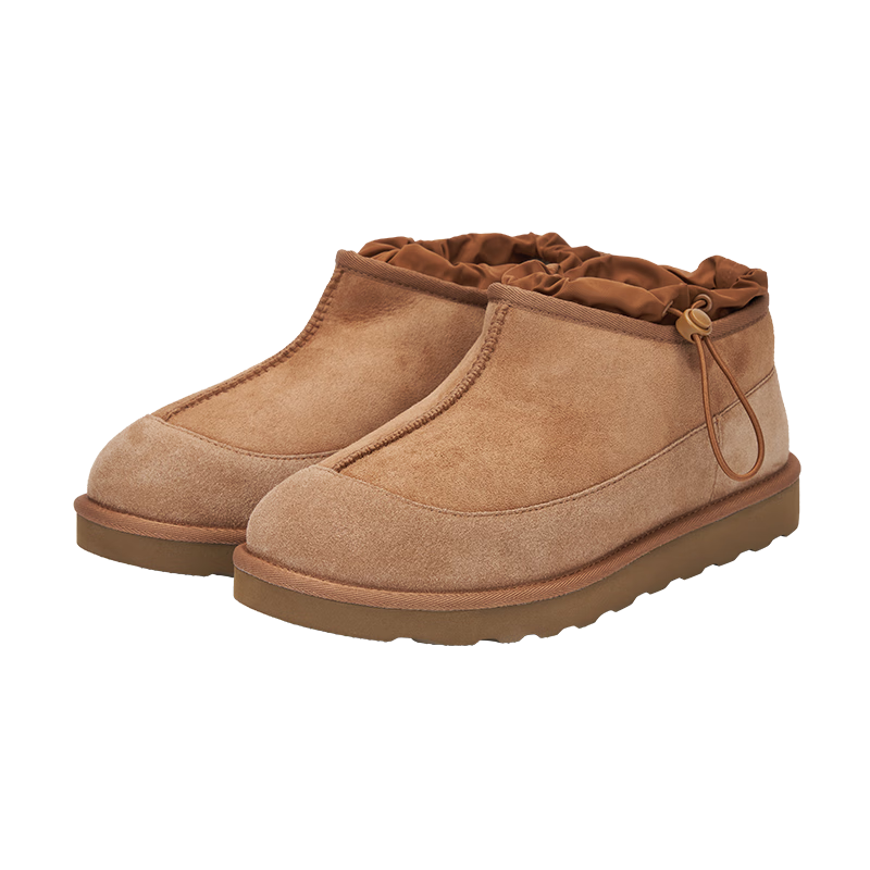 京东京造 纯羊毛雪地靴男 加厚加绒羊皮毛一体平底短靴 驼色 42 199元