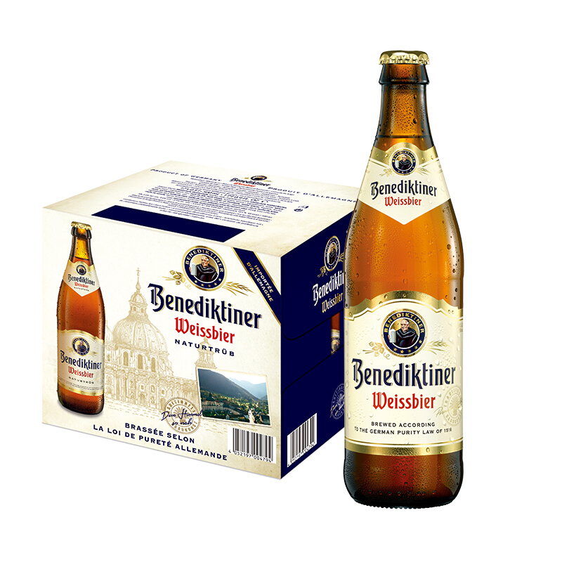 Benediktiner 百帝王 小麦白啤500ml*12瓶整箱 德国进口 修道院啤酒 119元