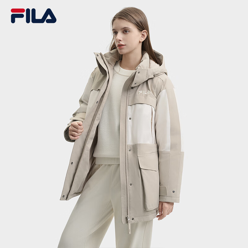 FILA 官方女士羽绒服2024冬季时尚拼色休闲宽松连帽外套 922.97元（需用券）