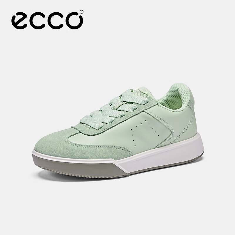 ecco 爱步 休闲鞋女 2025百搭平底鞋简约球鞋板鞋德训鞋 街头272833 抹茶绿272833