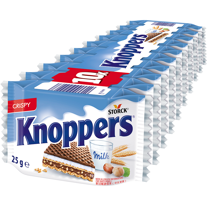 学生用户、PLUS会员：knoppers德国进口 优力享牛奶榛子巧克力威化饼干250g*3件
