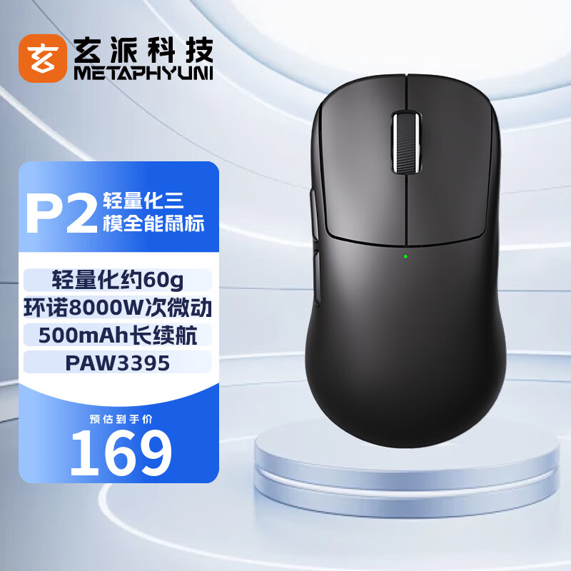 玄派 玄熊猫P2系列PAW3395游戏电竞鼠标 轻量化三模 无线大中手对称型鼠标 P2-