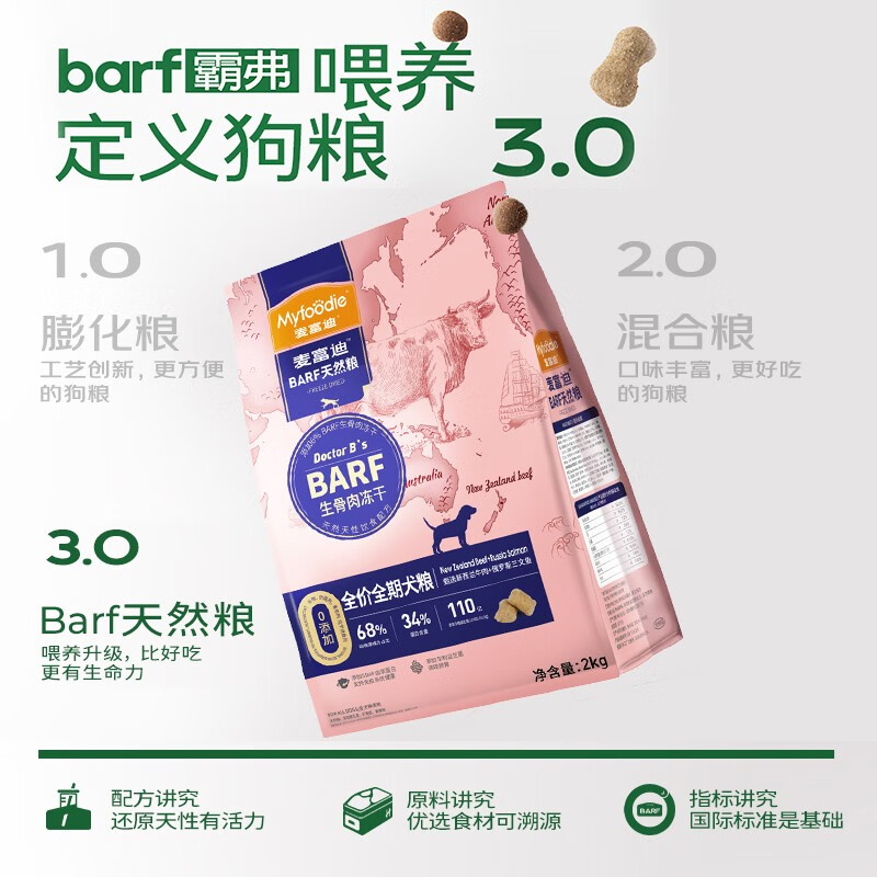 Myfoodie 麦富迪 barf生骨肉主食冻干双拼天然粮10kg| 牛肉+三文鱼（加赠600g） 28