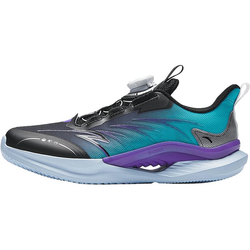 安踏 儿童运动鞋男女大童跑步鞋25年秋季旋钮扣网面透气犟弹驭风跑鞋 蓝/