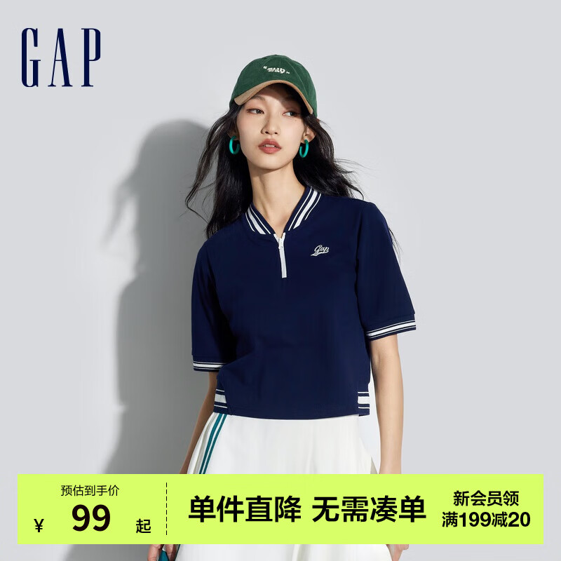 Gap 盖璞 女士棒球领logo撞色短袖T恤 873957 ￥89