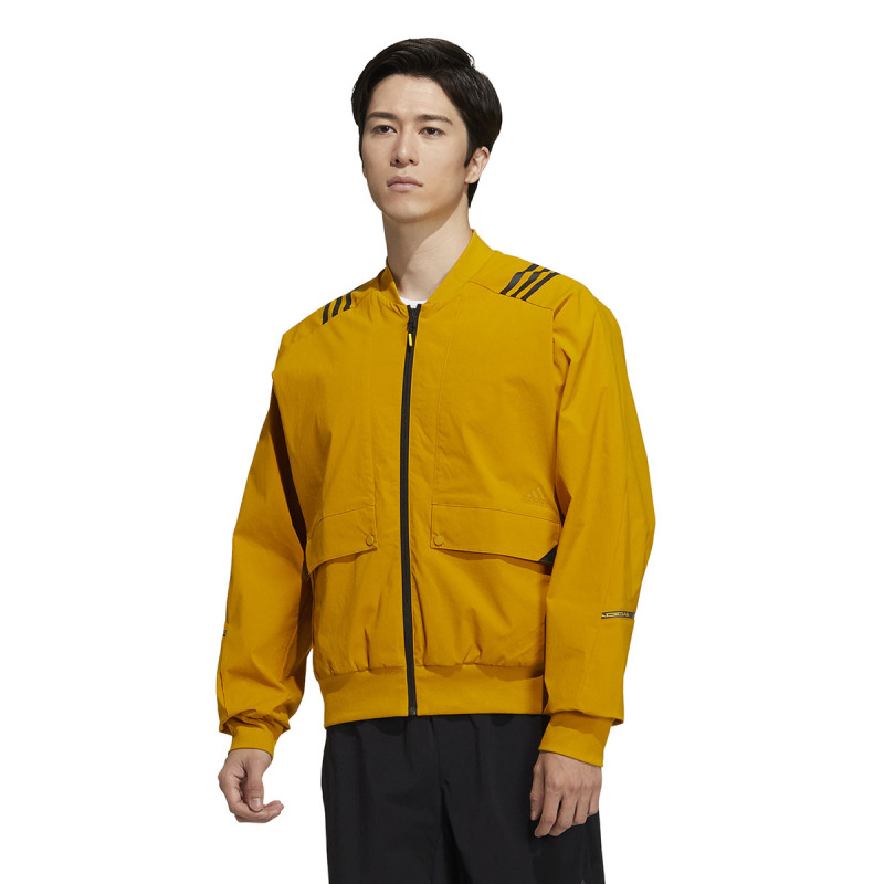 adidas 阿迪达斯 Th Wv Bomb Jkt 条纹印花运动夹克外套 男款 金色H40234 163元（需