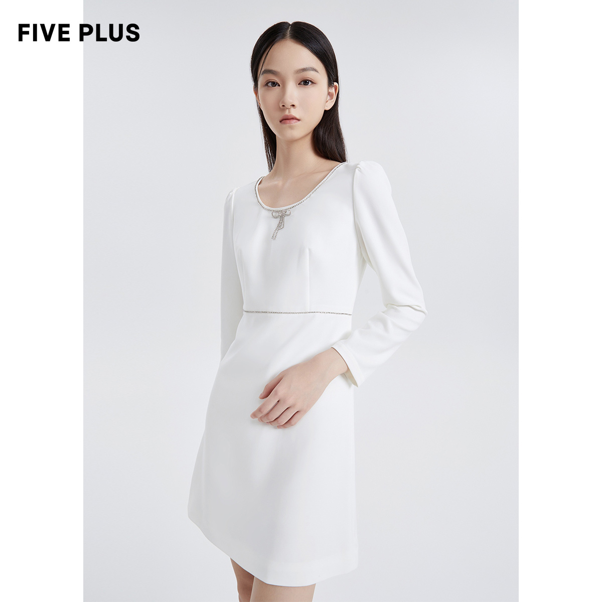 Five Plus 5+ 女秋装法式气质连衣裙高腰长袖小众裙子轻熟风 97.39元