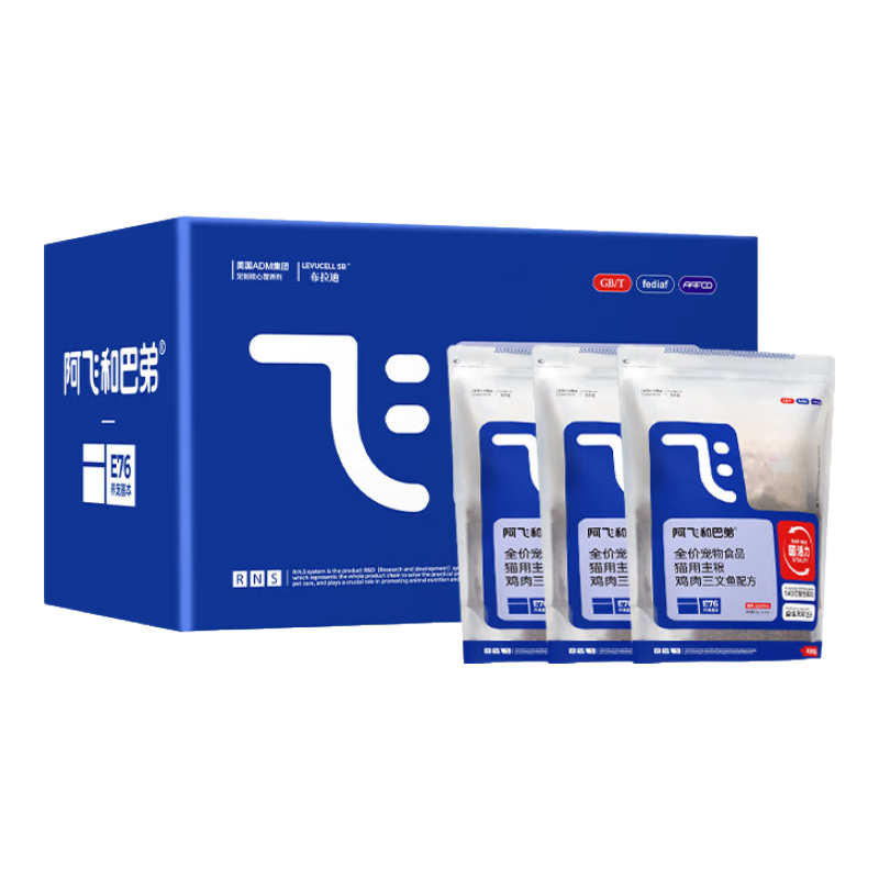 阿飞和巴弟 猫粮E76益生菌全价冻干双拼猫粮全阶段通用猫粮2kg*3袋 211.17元（