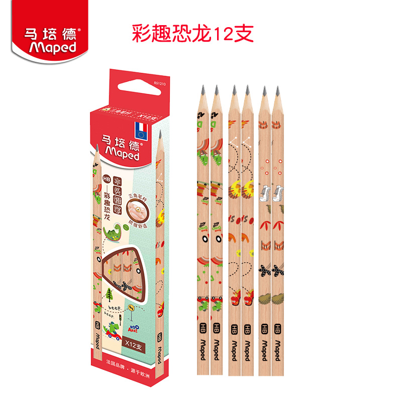 Maped 马培德 木头铅笔12支 铅笔小学生三角原木儿童恐龙卡通 9.3元（需用券