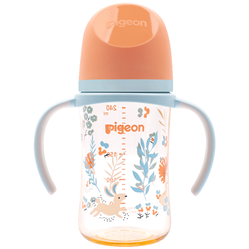 PLUS会员：贝亲（Pigeon）PPSU双把手防胀气奶瓶240ml 丛林小兔 M号奶嘴 3月+ AA218