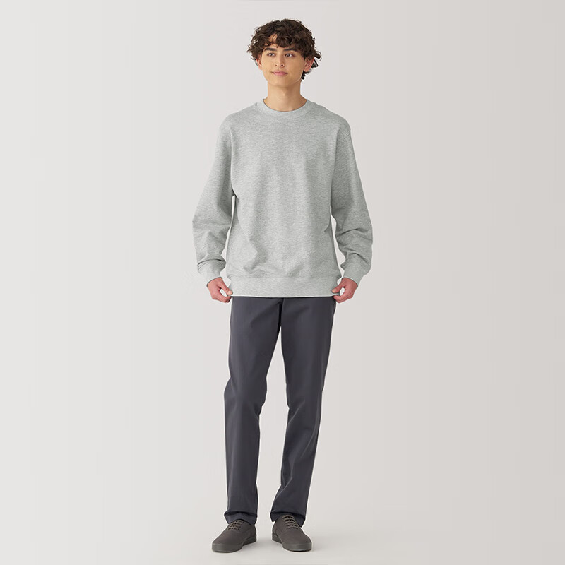 無印良品 MUJI 男式粗细不均棉线紧密织圆领套头衫 灰色 S 100元
