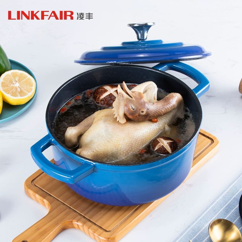 高颜值厨房煲汤必备：LINKFAIR 凌丰 铸铁珐琅锅 22cm 149元（需用券）