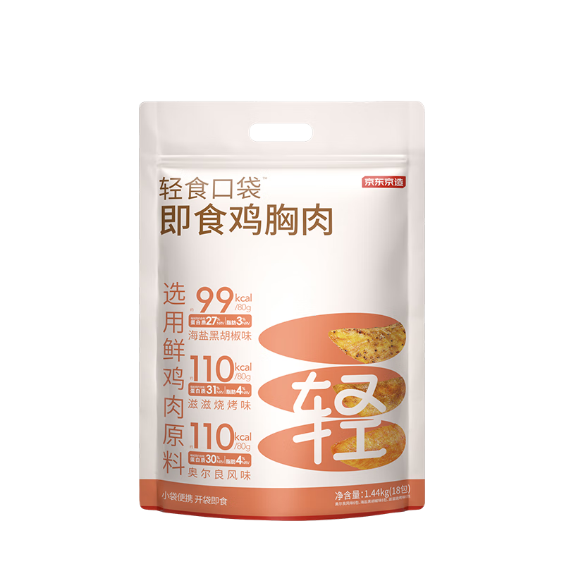 PLUS会员：京东京造【18包】轻食鸡胸肉即食低脂代餐 健身户外高蛋白3口味