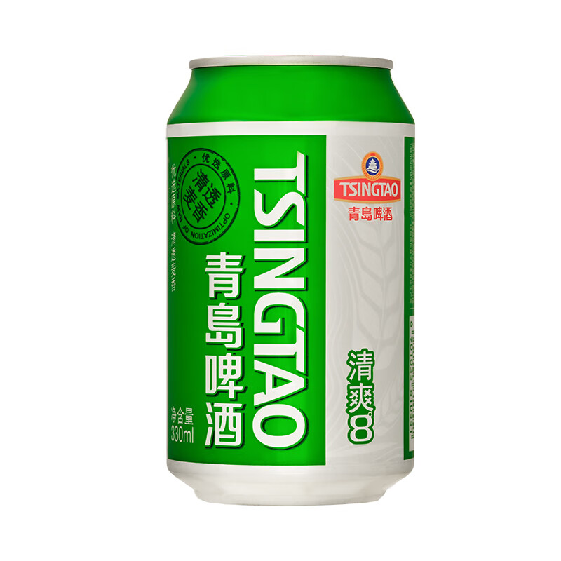 PLUS会员:青岛啤酒 清爽8度 330mL*24罐*2件+赠福禧罐10度500mL*4罐 120.1元包邮（合