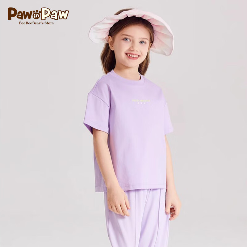 Paw in Paw PawinPaw卡通小熊童装2024年夏季男女童儿童印花圆领短袖T恤 Purple紫色