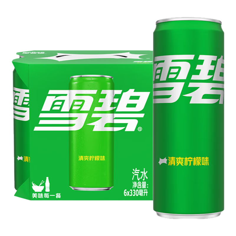 再降价、京东百亿补贴：Coca-Cola 可口可乐 雪碧柠檬汽水 碳酸饮料 330ml*6罐 9