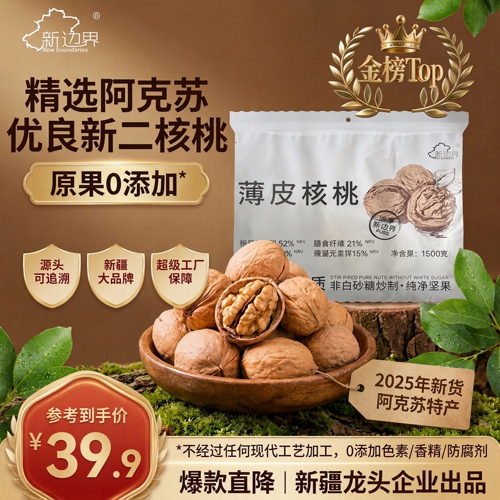 new boundaries 薄皮核桃1500g 新疆特产阿克苏185核桃坚果炒货手剥原味量贩 27.79元 - 线报酷