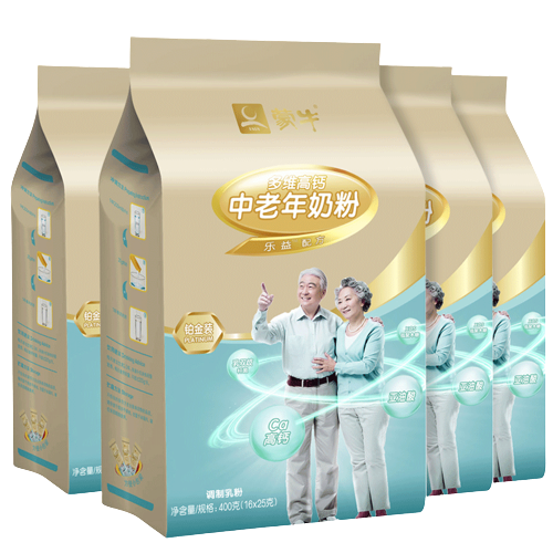 蒙牛 铂金装中老年多维高钙奶粉 400g/袋 400g*4（送麦片+礼袋） 95.8元（需用