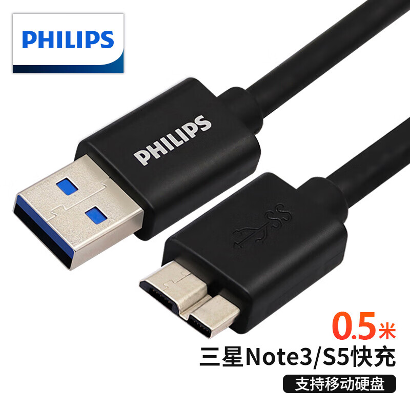 PHILIPS 飞利浦 USB3.0移动硬盘数据线 0.5米 SWR3101 20.9元