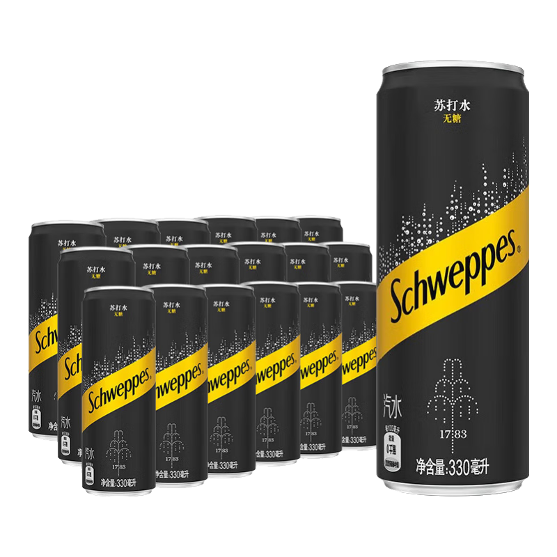 怡泉 无糖苏打水 罐装 330ml 18罐 1.7元/罐， 30.9元