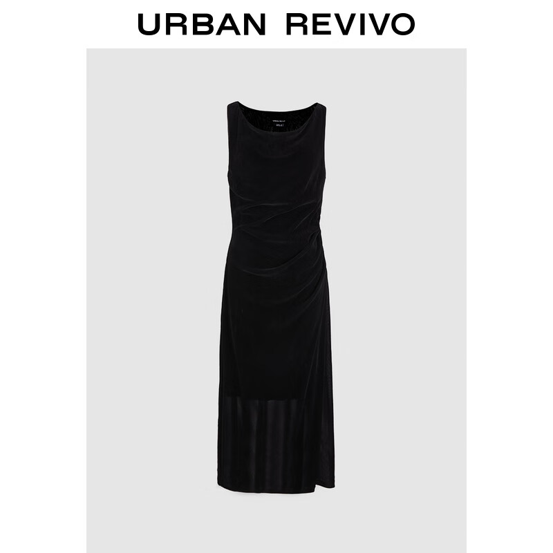 URBAN REVIVO UR2024冬季新款女装法式气质绒感无袖褶皱连衣裙UWG740255 正黑 XS 339