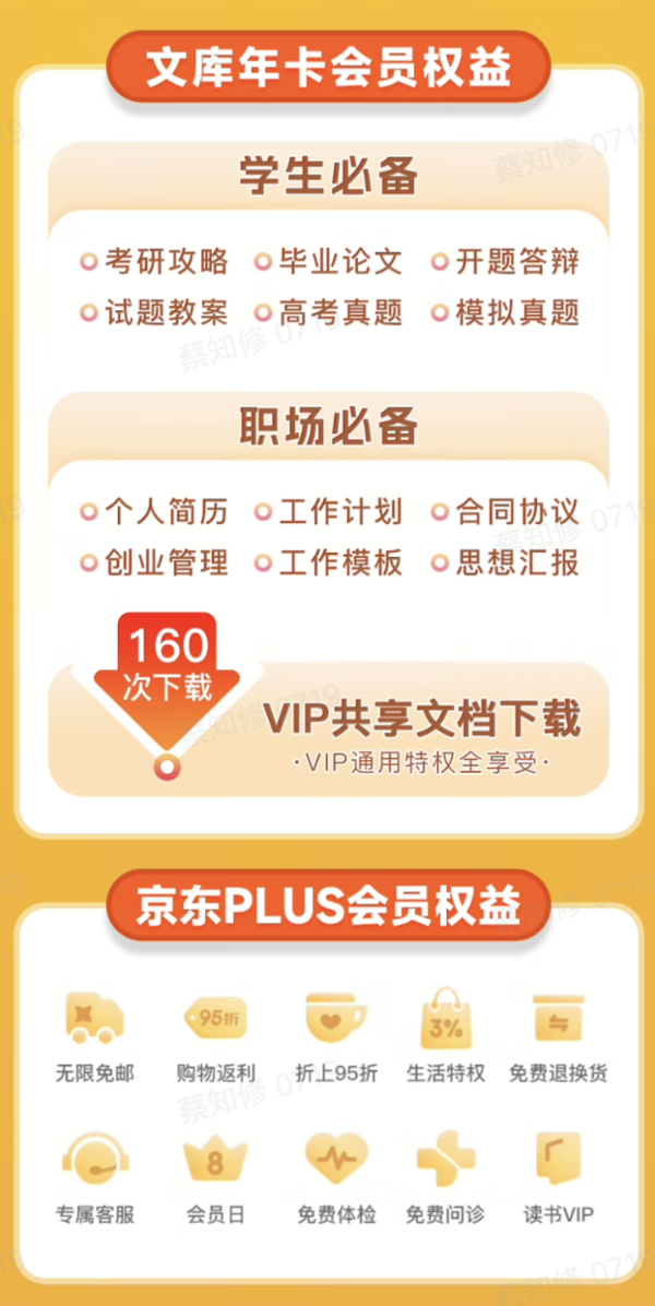 百度文库会员年卡+京东PLUS年卡