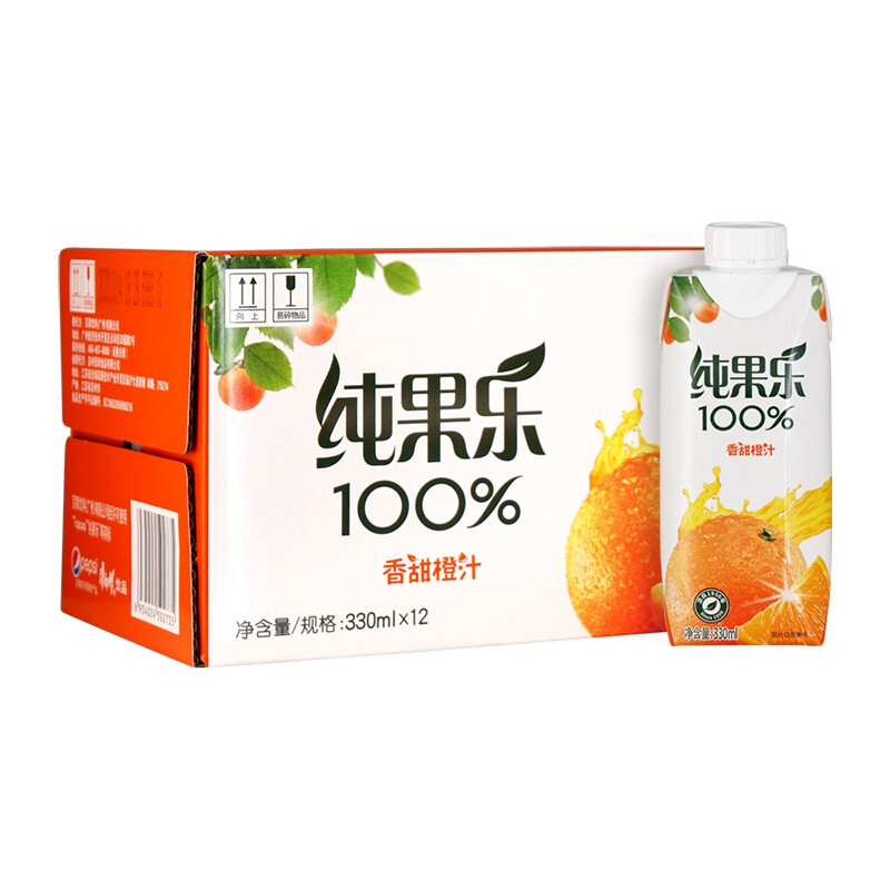 纯果乐 Tropicana pepsi 百事 纯果乐 Tropicana 橙汁 100%果汁饮料 330ml*12盒 52.9元