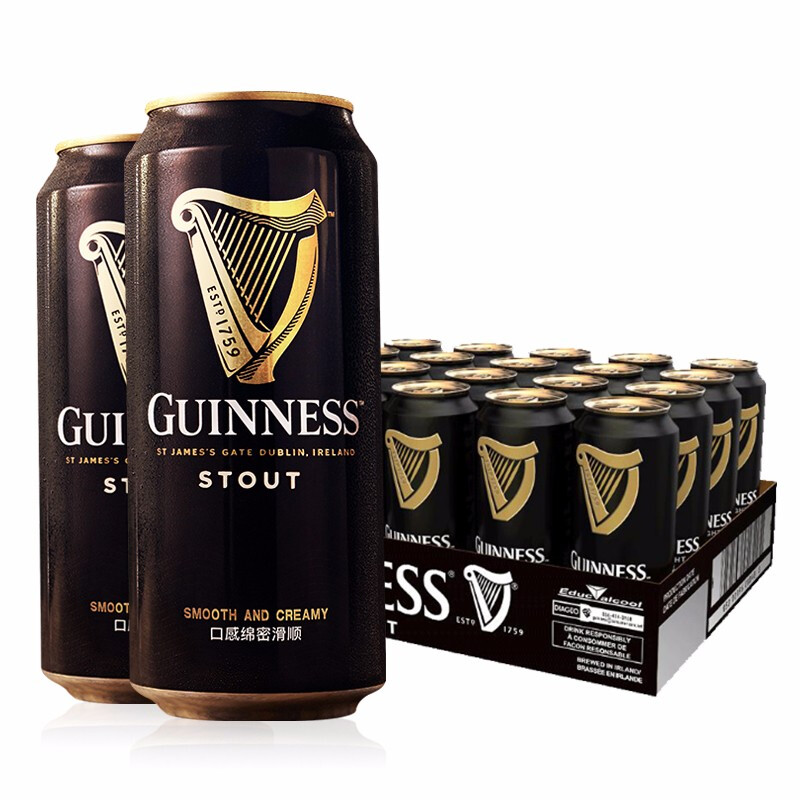 GUINNESS 健力士 精酿啤酒 黑啤 爱尔兰进口 咖啡焦香 绵密气泡440ml*24听啤酒整