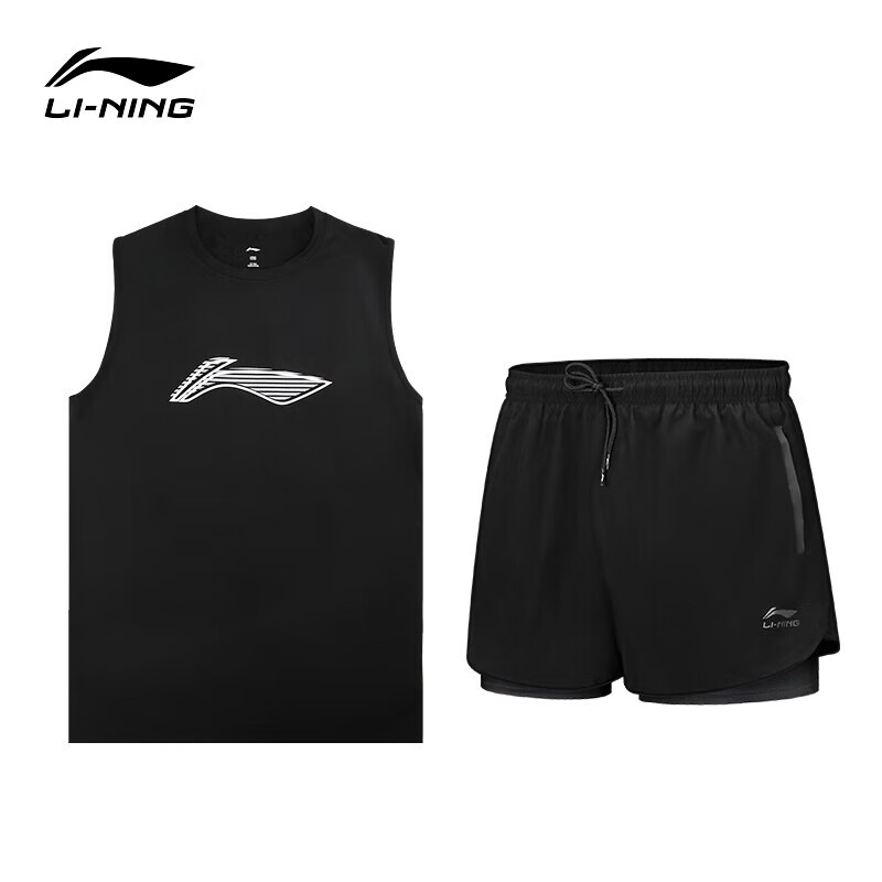 LI-NING 李宁 运动套装男健身背心夏季短裤沙滩裤训练紧身衣速干透气吸汗套