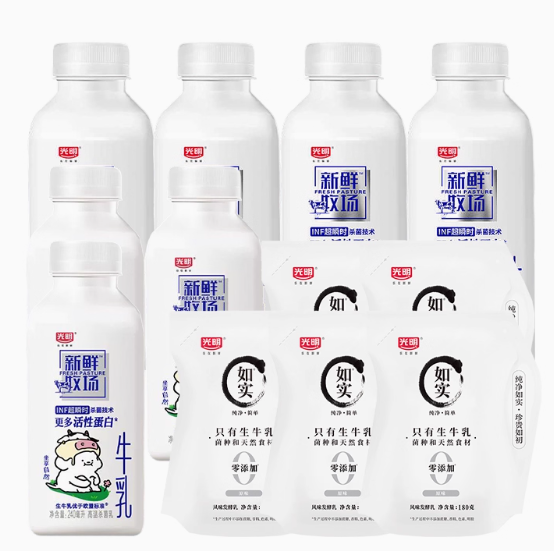 光明 新鲜牧场鲜牛乳 420ml*4瓶+240ml*3瓶+如实酸奶180g*5袋 ￥32.39
