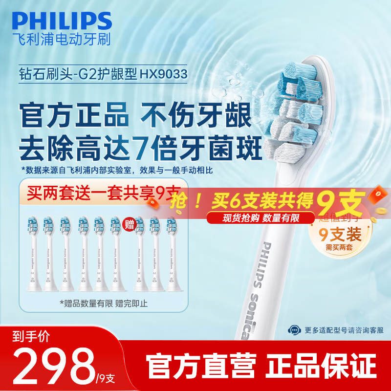 PHILIPS 飞利浦 HX9033/67 电动牙刷刷头 白色 6支装 224.35元（需用券）