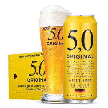5.0 ORIGINAL 5,0 小麦白 啤酒 500ml*24听 整箱装 德国原装进口 108.24元