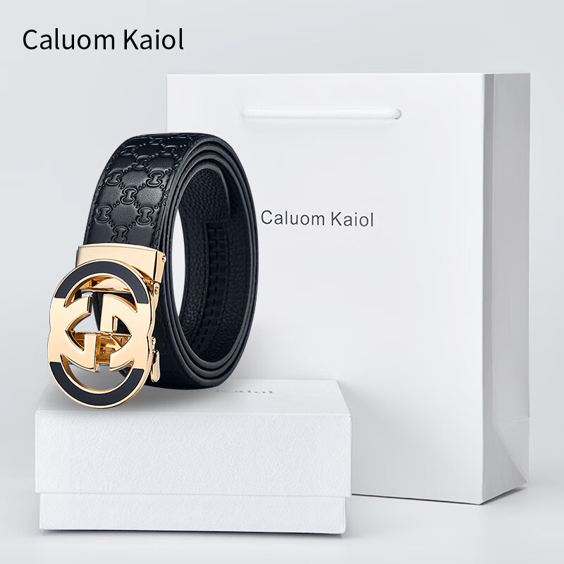 Caluom Kaiol 皮带 真皮自动扣男士腰带头层牛皮 8049大气金色（可修剪） 98.1元